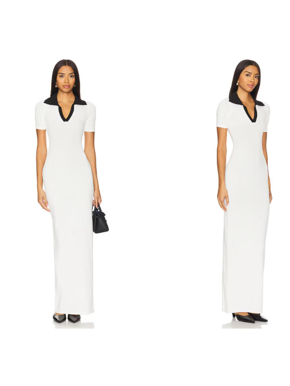 ALL THE WAYS Rava Maxi Dress Long Collared Short Sleeve Black/White Size XS $85